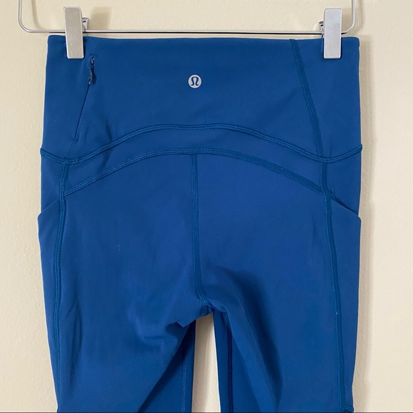 Lululemon | Women's Teal Cropped Running Tights Pockets Mesh Inset - Size 4 - Picture 3 of 9